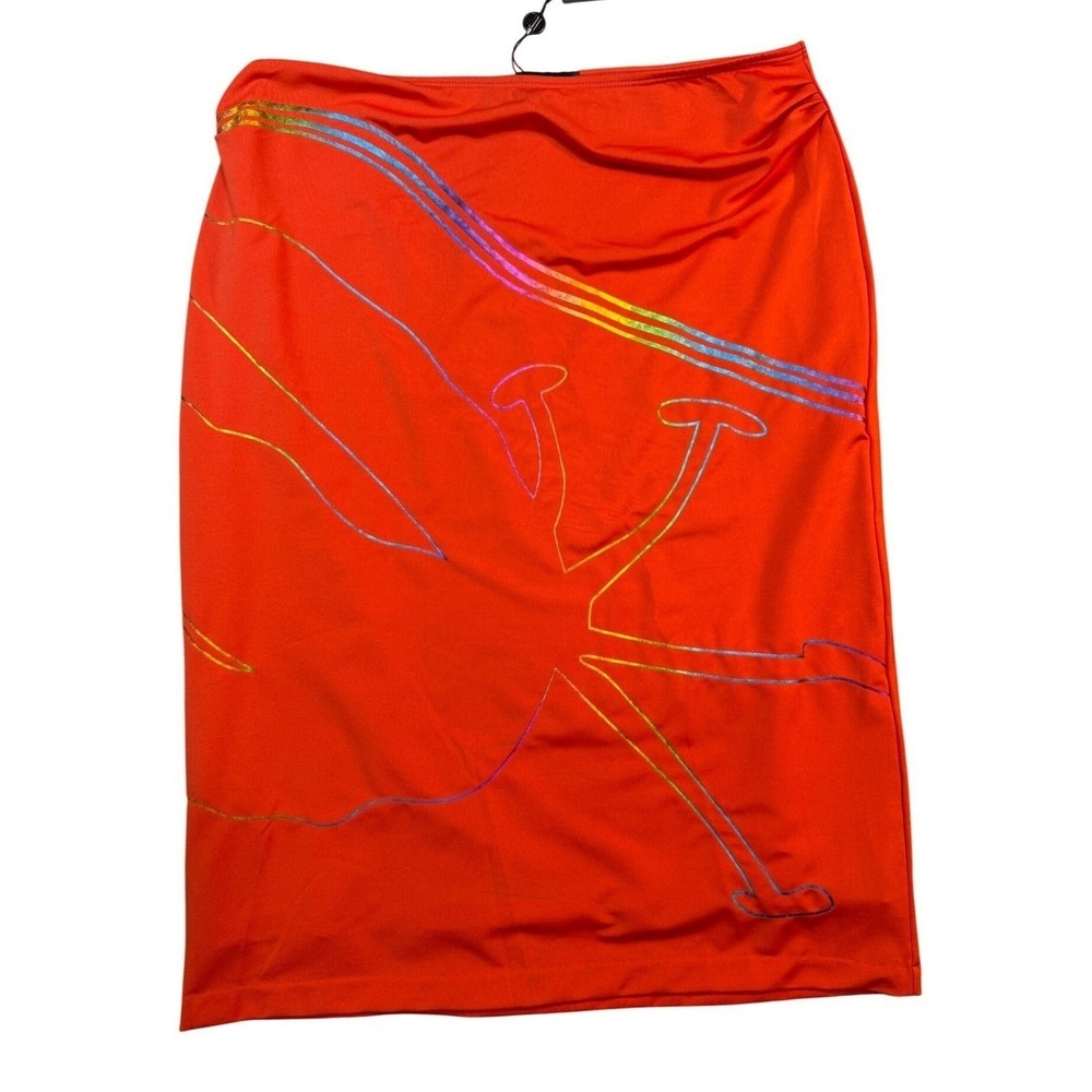 VTG Versace Sport Orange Holographic Graphic Pencil Skirt Italy Womens Size L